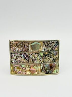 Alpaca Silver Inlaid Abalone Belt Buckle Mexico Vtg Southwestern Western Boho